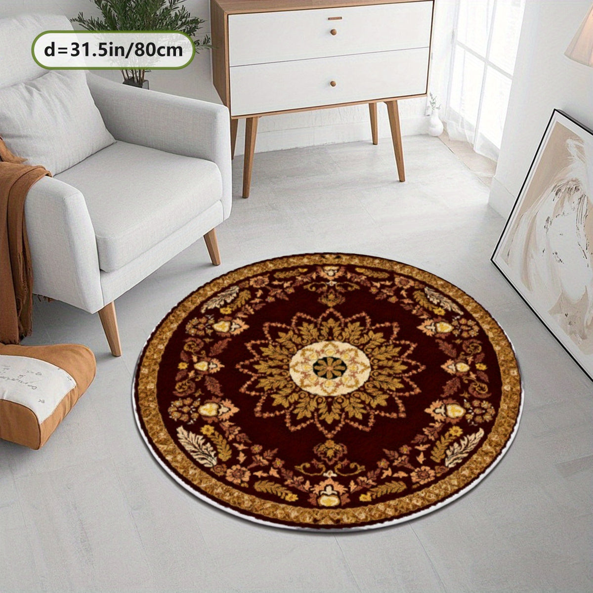 Grand tapis rond bordeaux à médaillon persan, Ø 160 et 200
