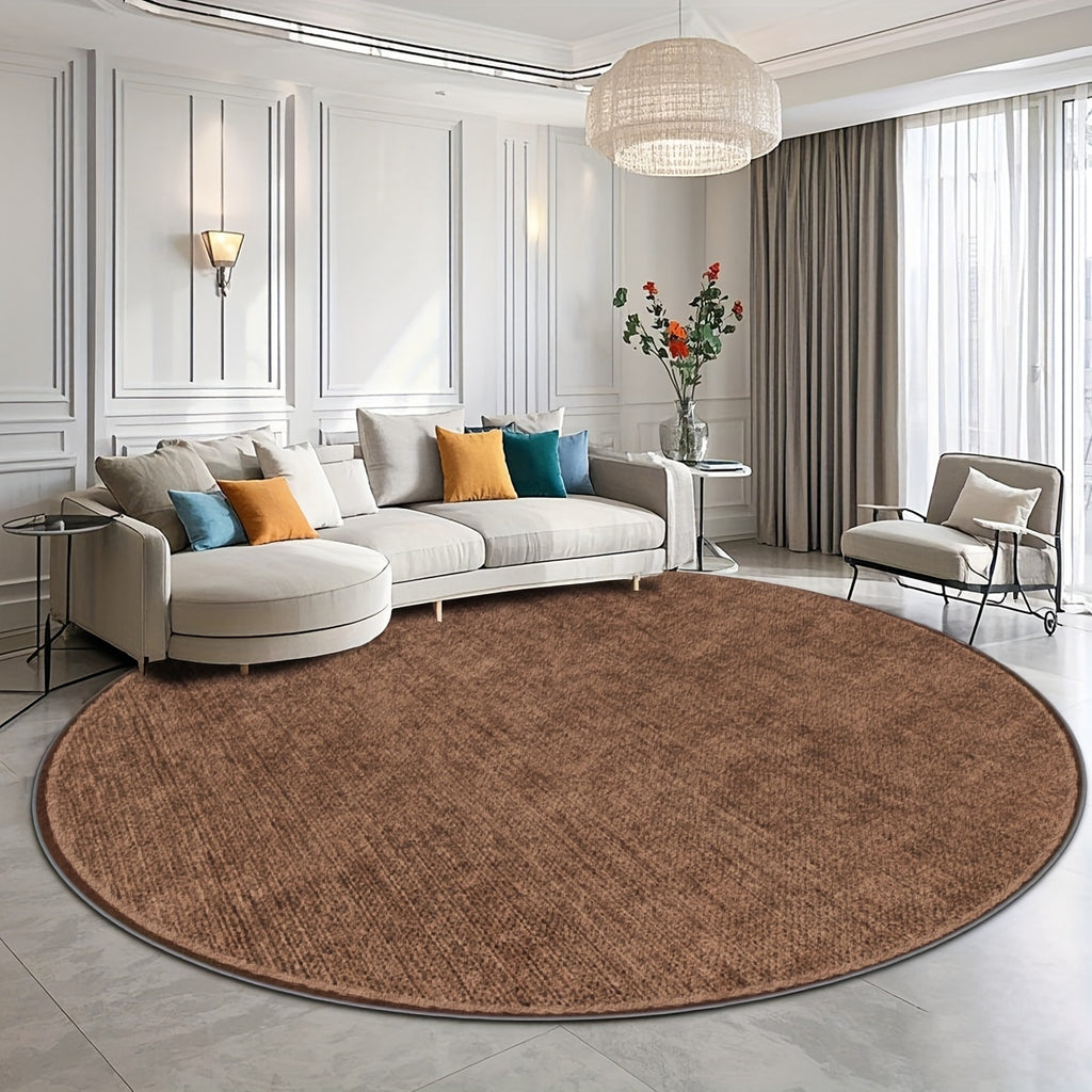 Tapis rond marron chiné uni, velours ras de 600 g/m² 200 cm