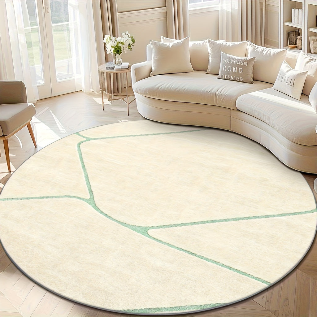 Grand tapis rond crème Ø 200 cm à lignes vert menthe fines