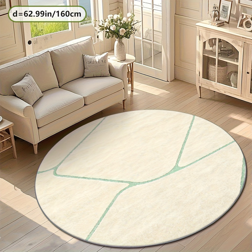 Grand tapis rond crème Ø 200 cm à lignes vert menthe fines