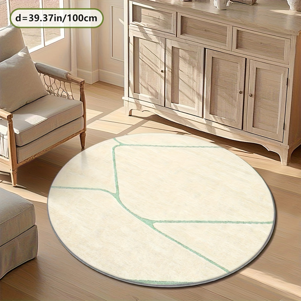 Grand tapis rond crème Ø 200 cm à lignes vert menthe fines