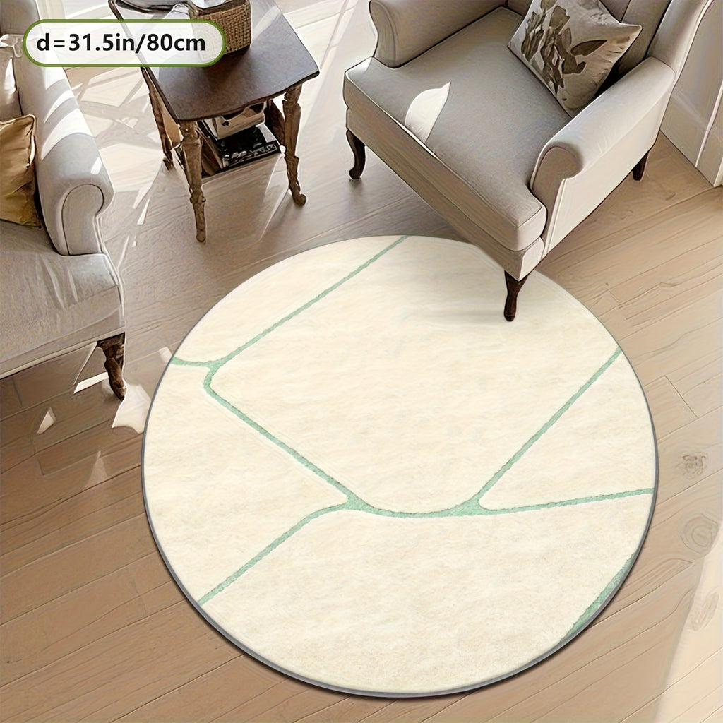 Grand tapis rond crème Ø 200 cm à lignes vert menthe fines
