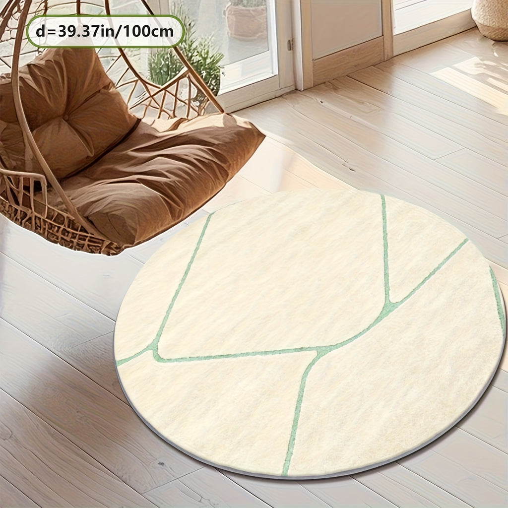 Grand tapis rond crème Ø 200 cm à lignes vert menthe fines