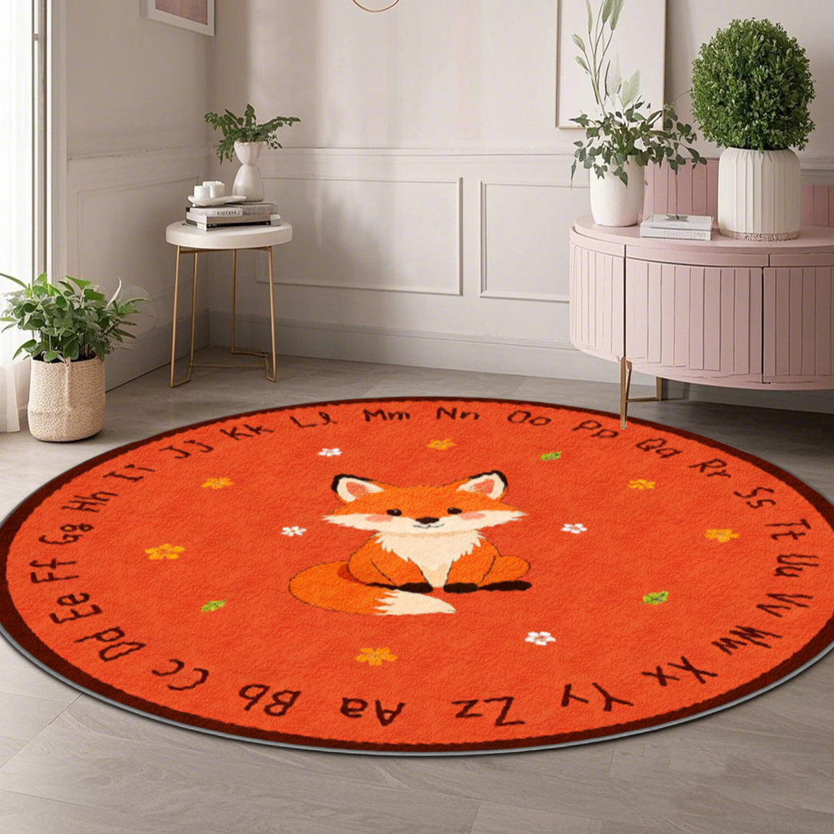 Grand tapis rond renard et alphabet, orange, jusqu'à Ø 200 cm