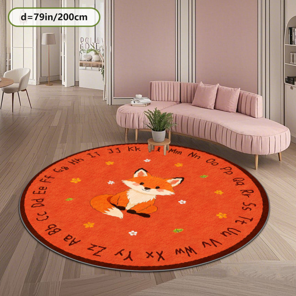 Grand tapis rond renard et alphabet, orange, jusqu'à Ø 200 cm