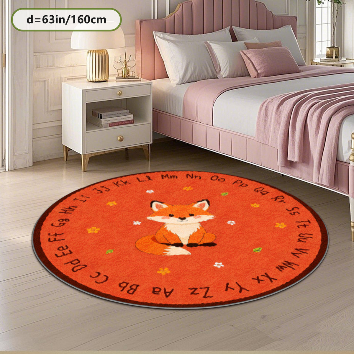 Grand tapis rond renard et alphabet, orange, jusqu'à Ø 200 cm