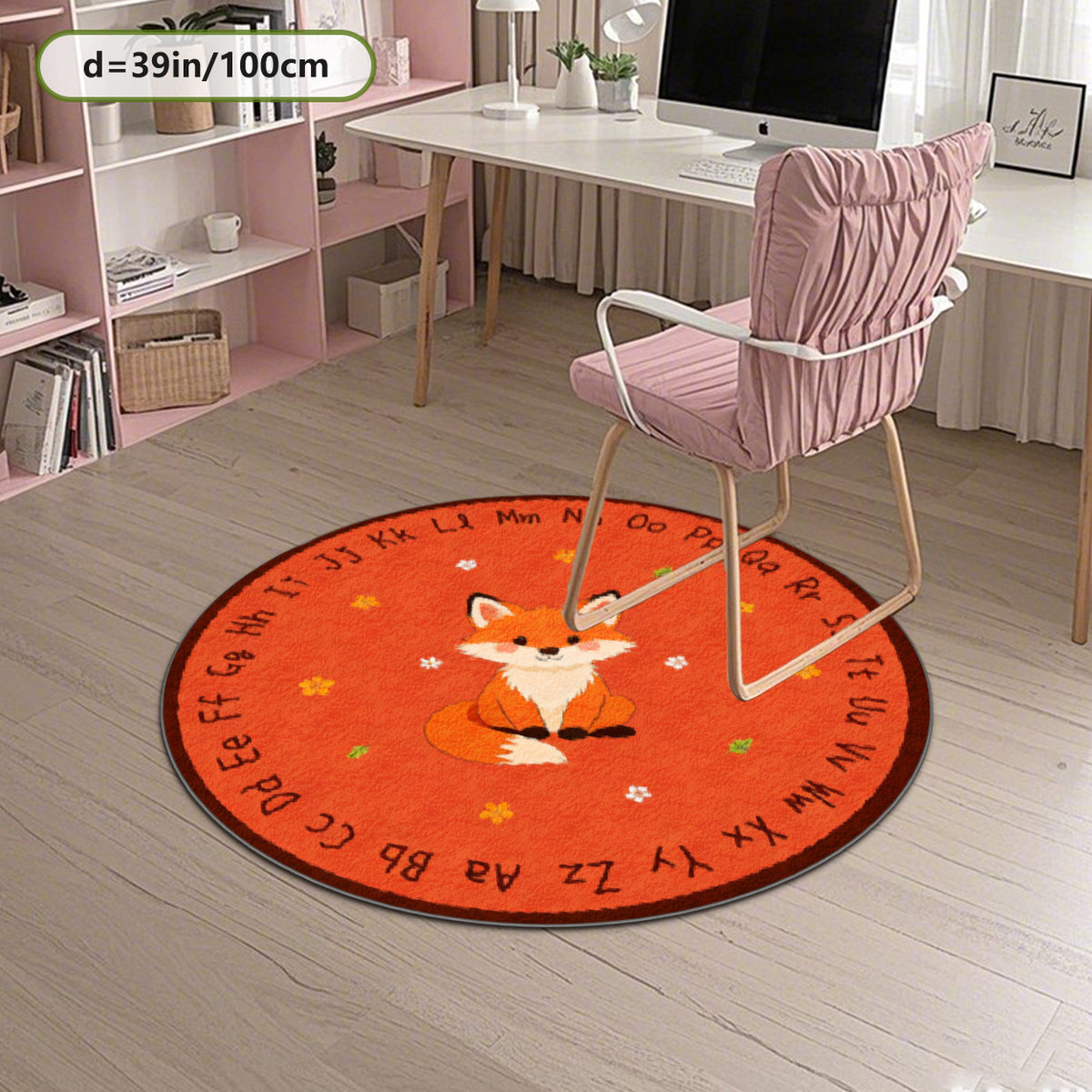 Grand tapis rond renard et alphabet, orange, jusqu'à Ø 200 cm