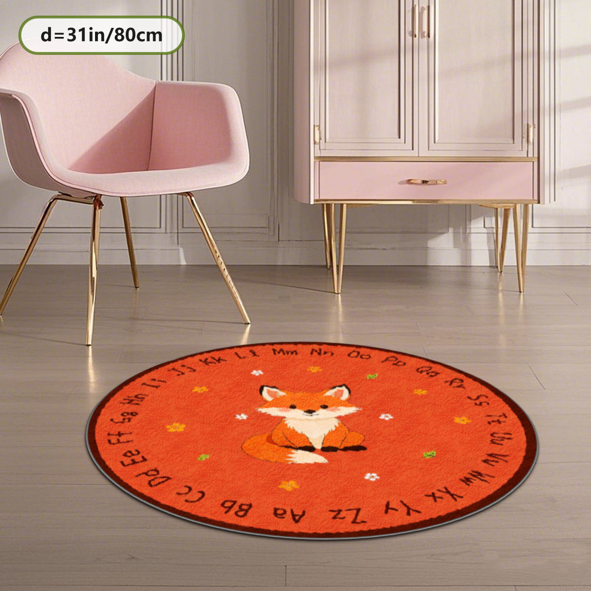 Grand tapis rond renard et alphabet, orange, jusqu'à Ø 200 cm