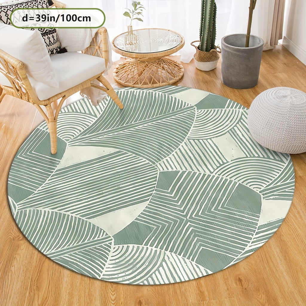 Tapis rond vert et crème à patchwork de feuilles, Ø 200 cm