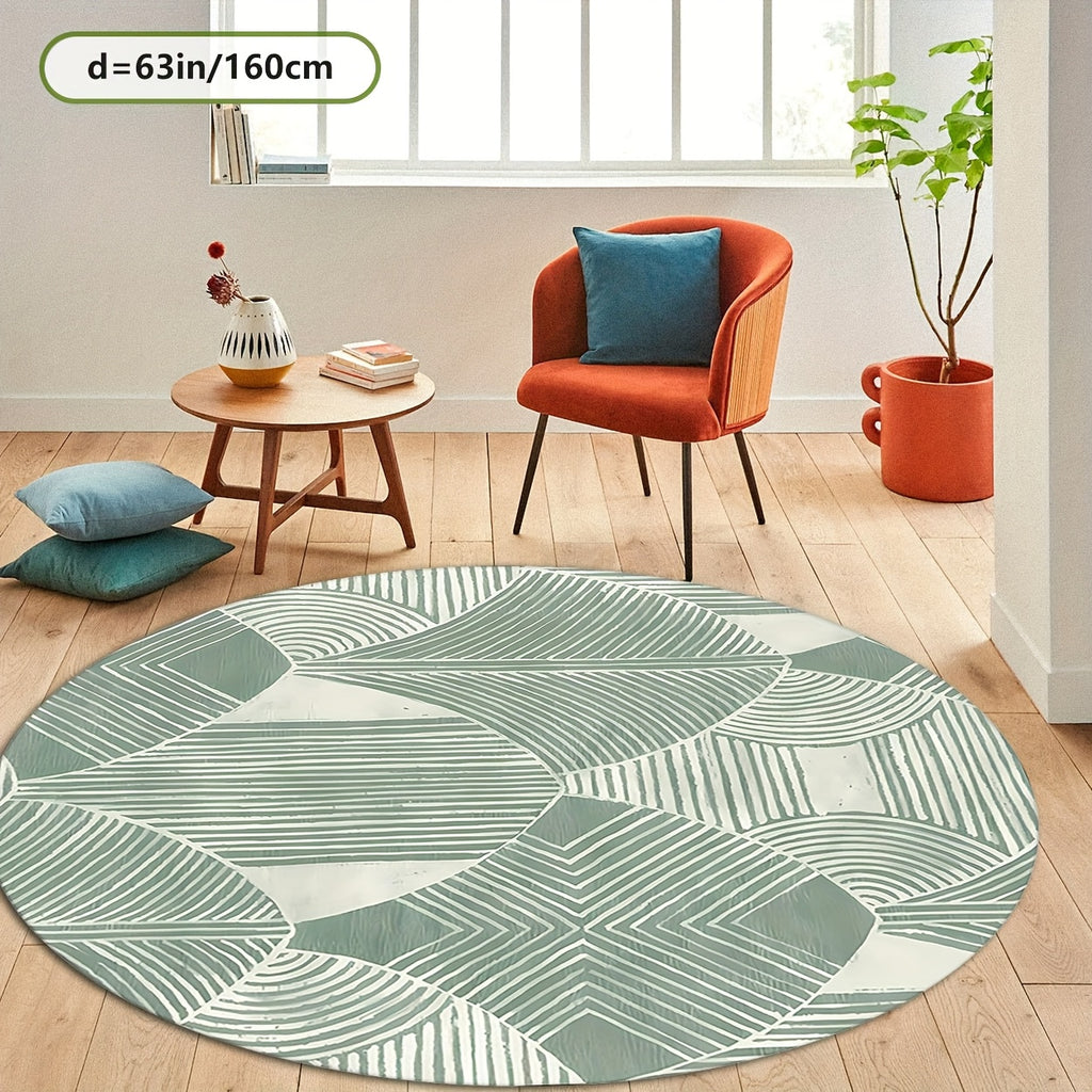 Tapis rond vert et crème à patchwork de feuilles, Ø 200 cm