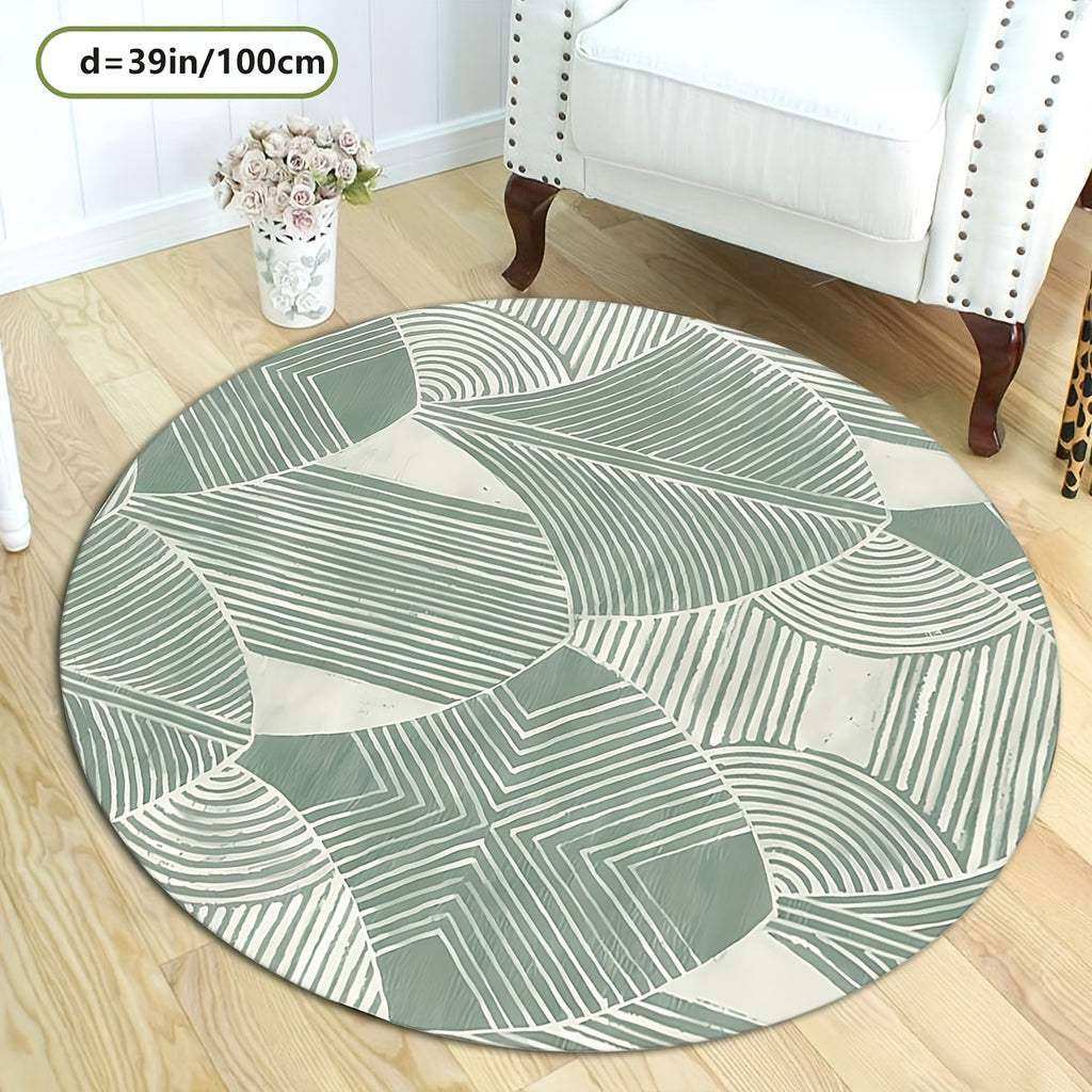 Tapis rond vert et crème à patchwork de feuilles, Ø 200 cm