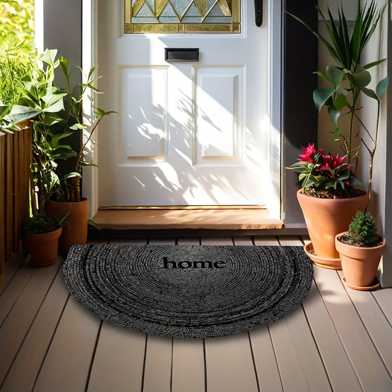 Paillasson demi-cercle anthracite imprimé de caractères, home