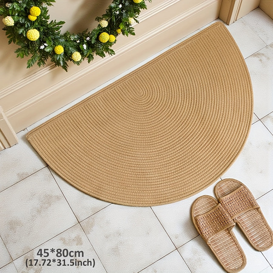 Paillasson demi-cercle bohème en lin tressé, tapis PVC fourni