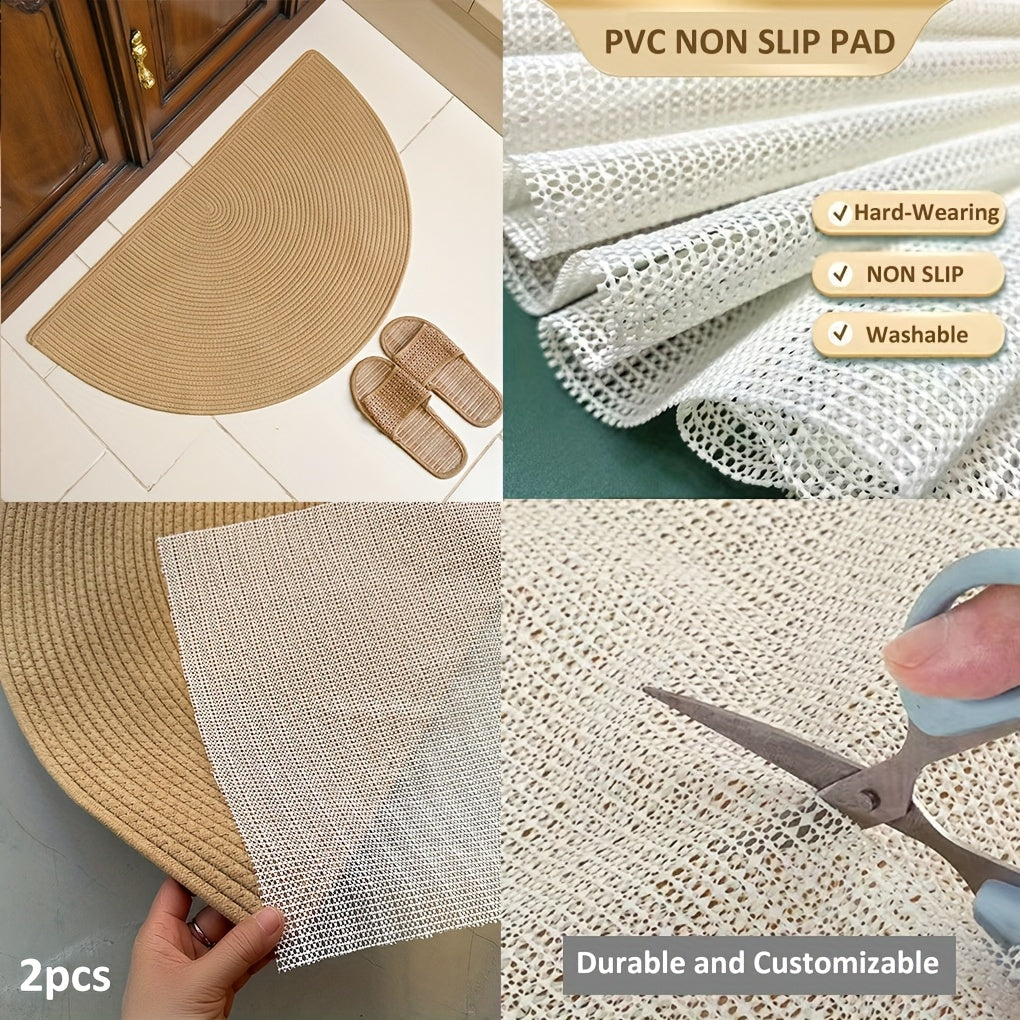 Paillasson demi-cercle bohème en lin tressé, tapis PVC fourni