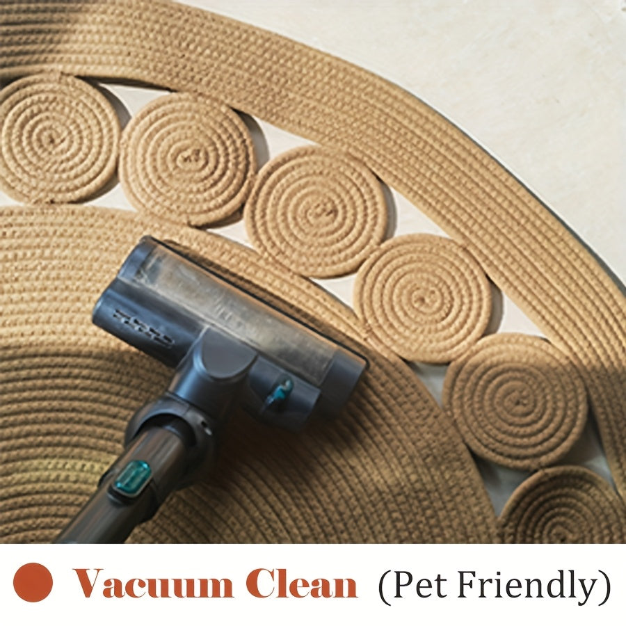 Paillasson demi-cercle bohème en lin tressé, tapis PVC fourni
