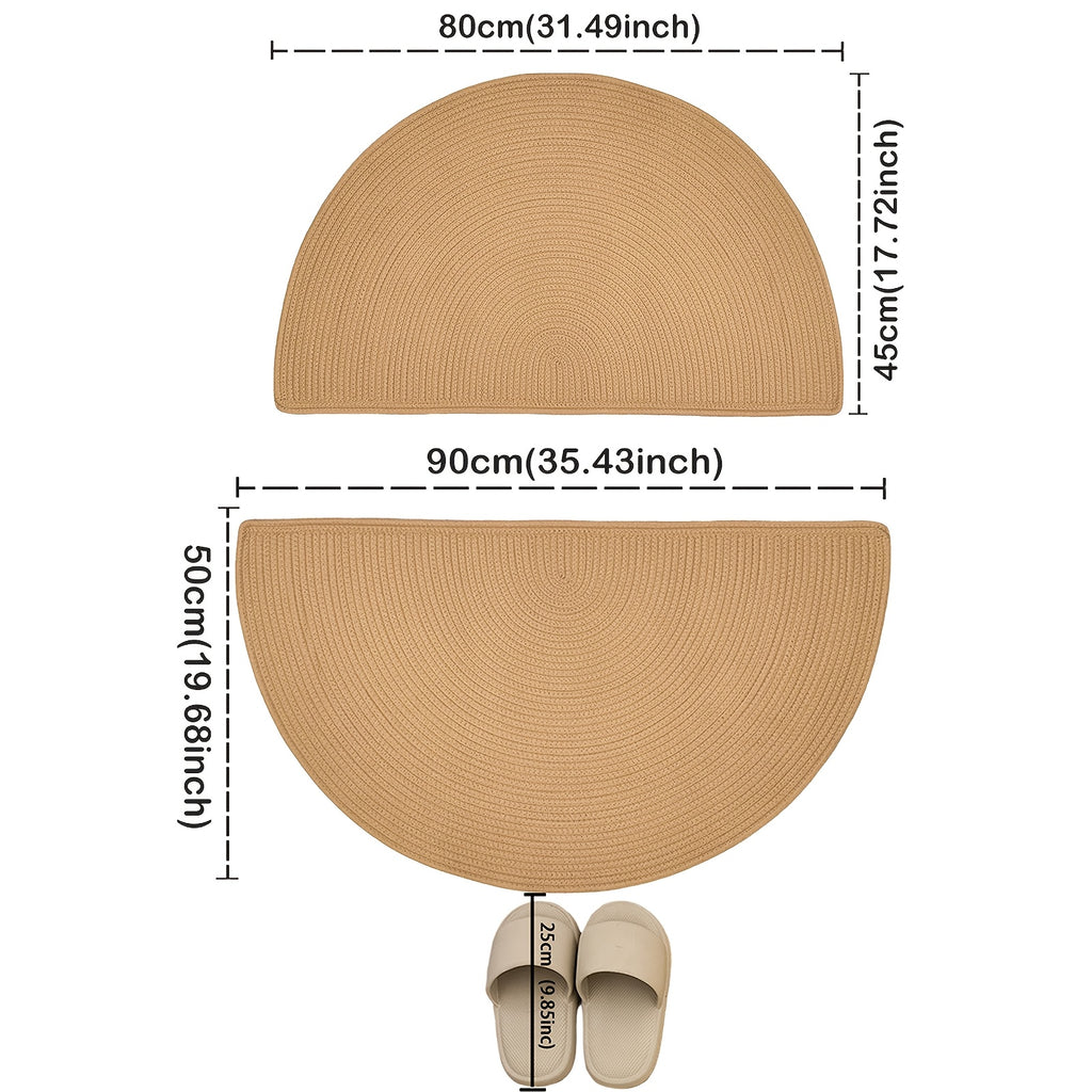 Paillasson demi-cercle bohème en lin tressé, tapis PVC fourni
