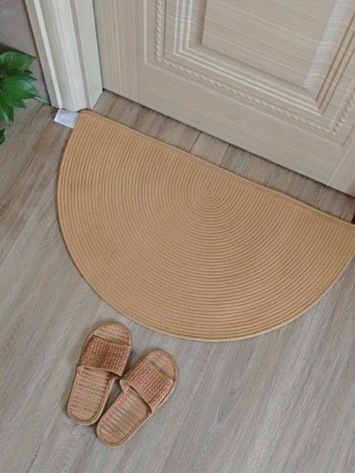 Paillasson demi-cercle bohème en lin tressé, tapis PVC fourni