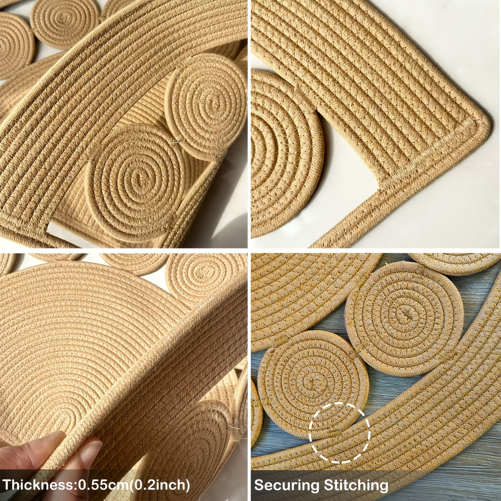 Paillasson demi-cercle bohème en lin tressé, tapis PVC fourni