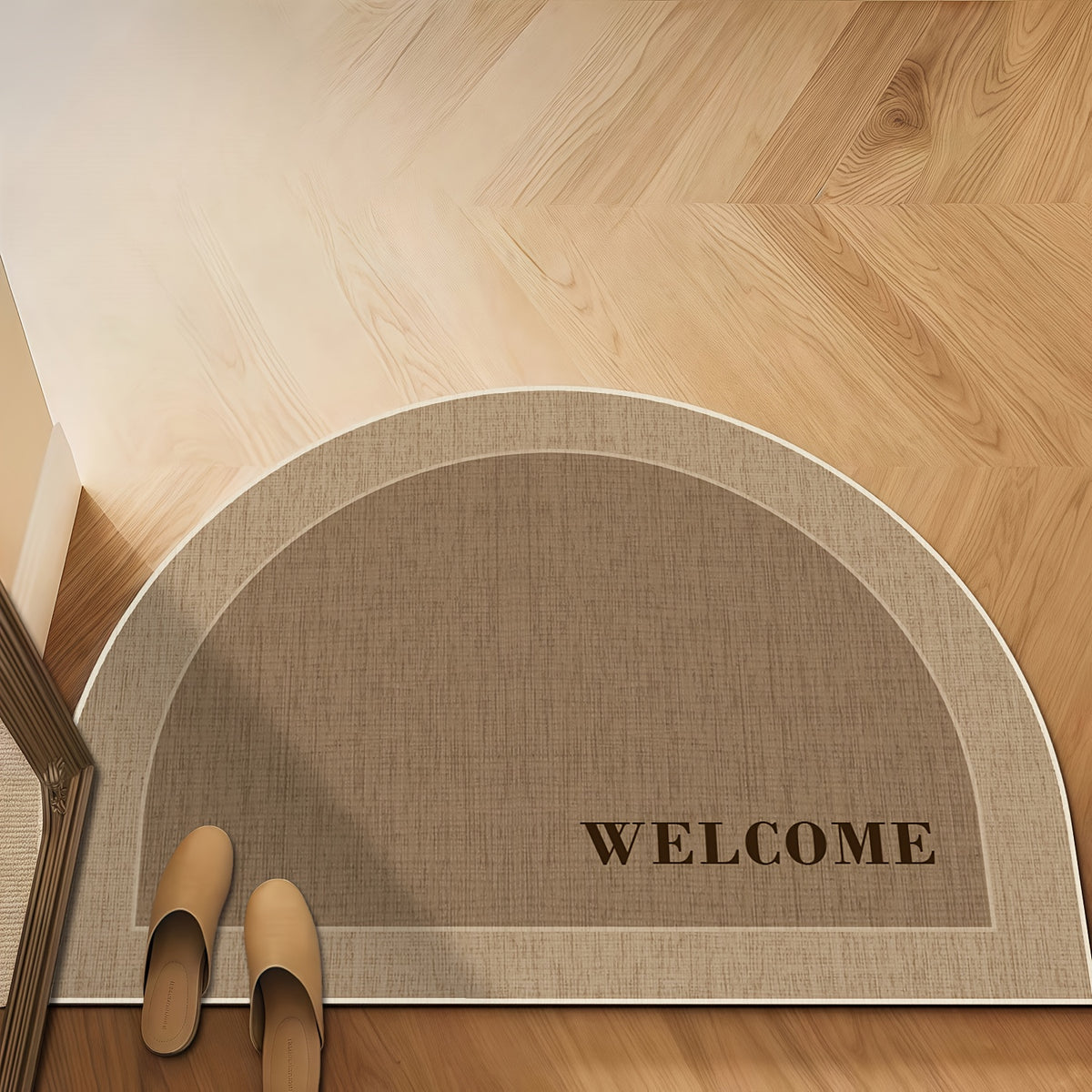 Paillasson demi-lune beige à lettrage Welcome, quatre tailles