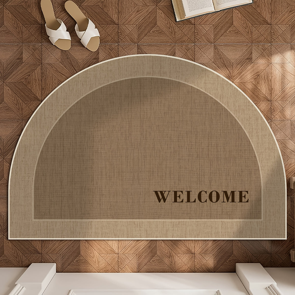 Paillasson demi-lune beige à lettrage Welcome, quatre tailles
