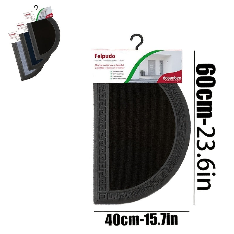 Paillasson rond demi-lune noir à bordure grecque moulée