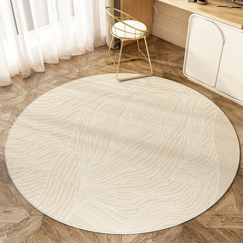 Petit tapis rond crème à fines vagues beiges, Ø 60 cm unique
