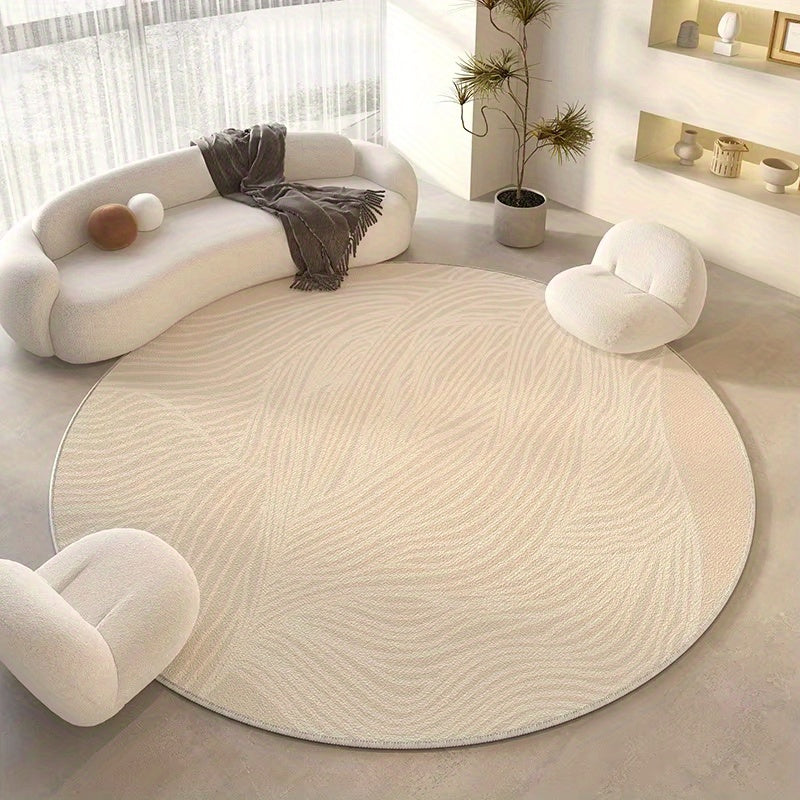 Petit tapis rond crème à fines vagues beiges, Ø 60 cm unique
