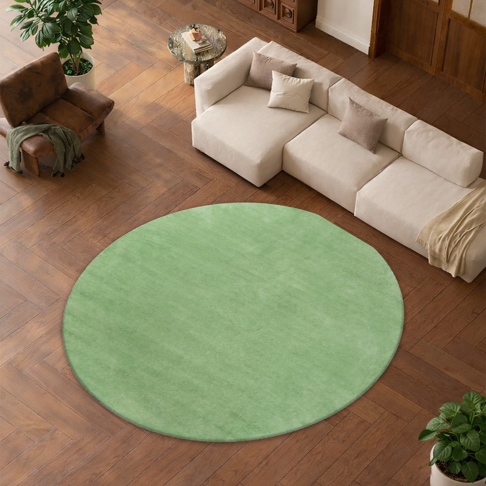 Petit tapis rond vert sauge uni, un seul cercle de 65 cm