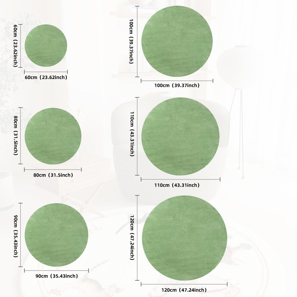 Petit tapis rond vert sauge uni, un seul cercle de 65 cm