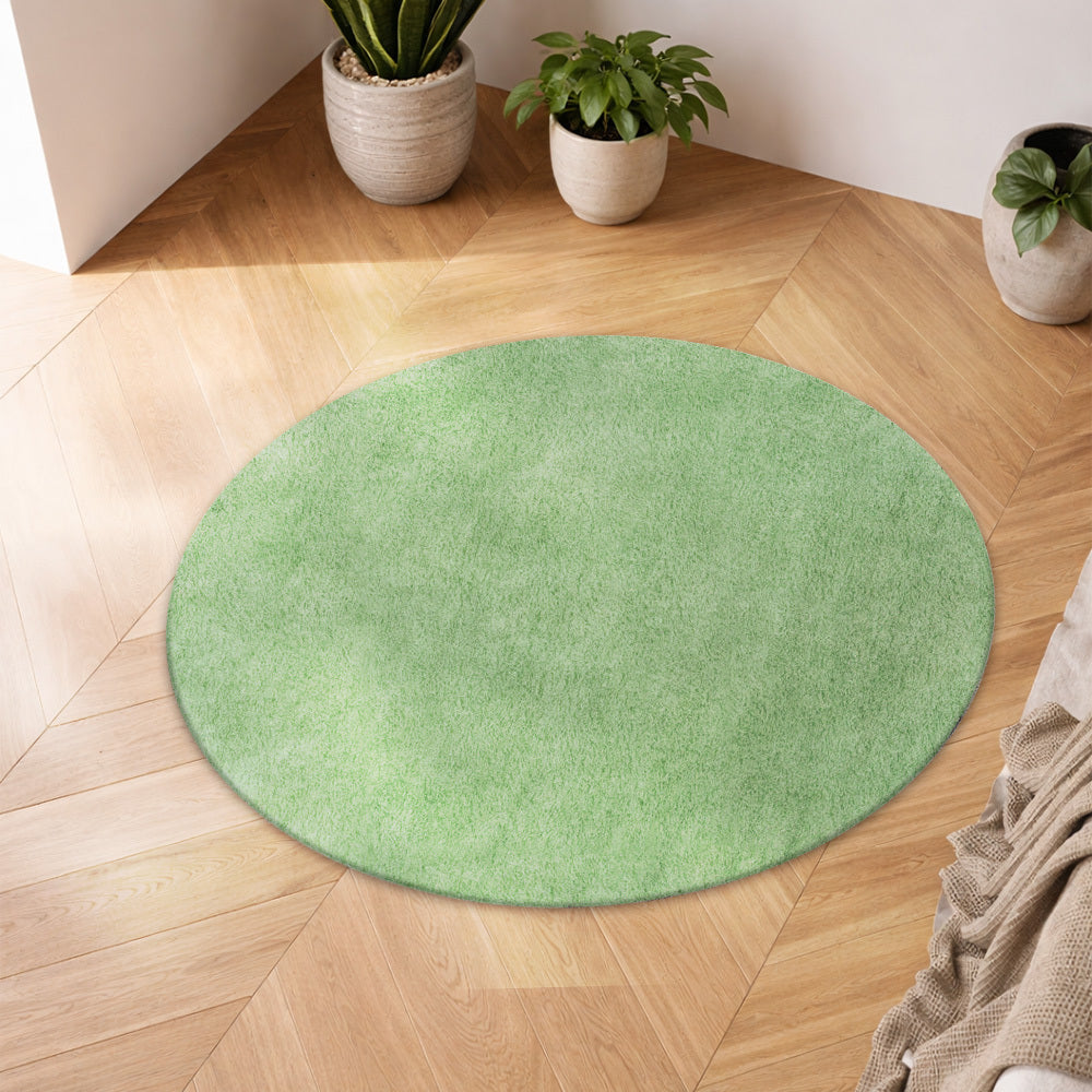 Petit tapis rond vert sauge uni, un seul cercle de 65 cm