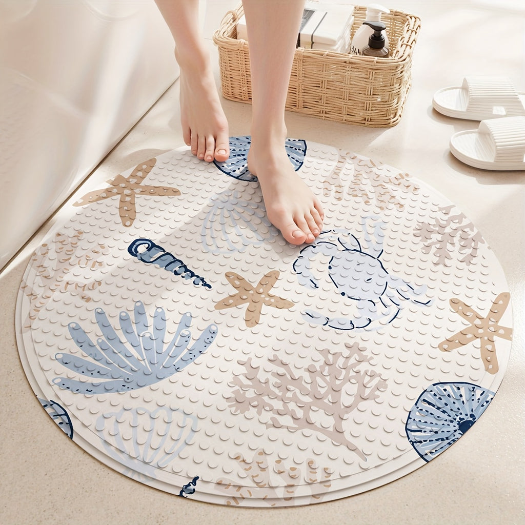 Tapis de baignoire rond à ventouses, motif marin, 55 ou 60 cm