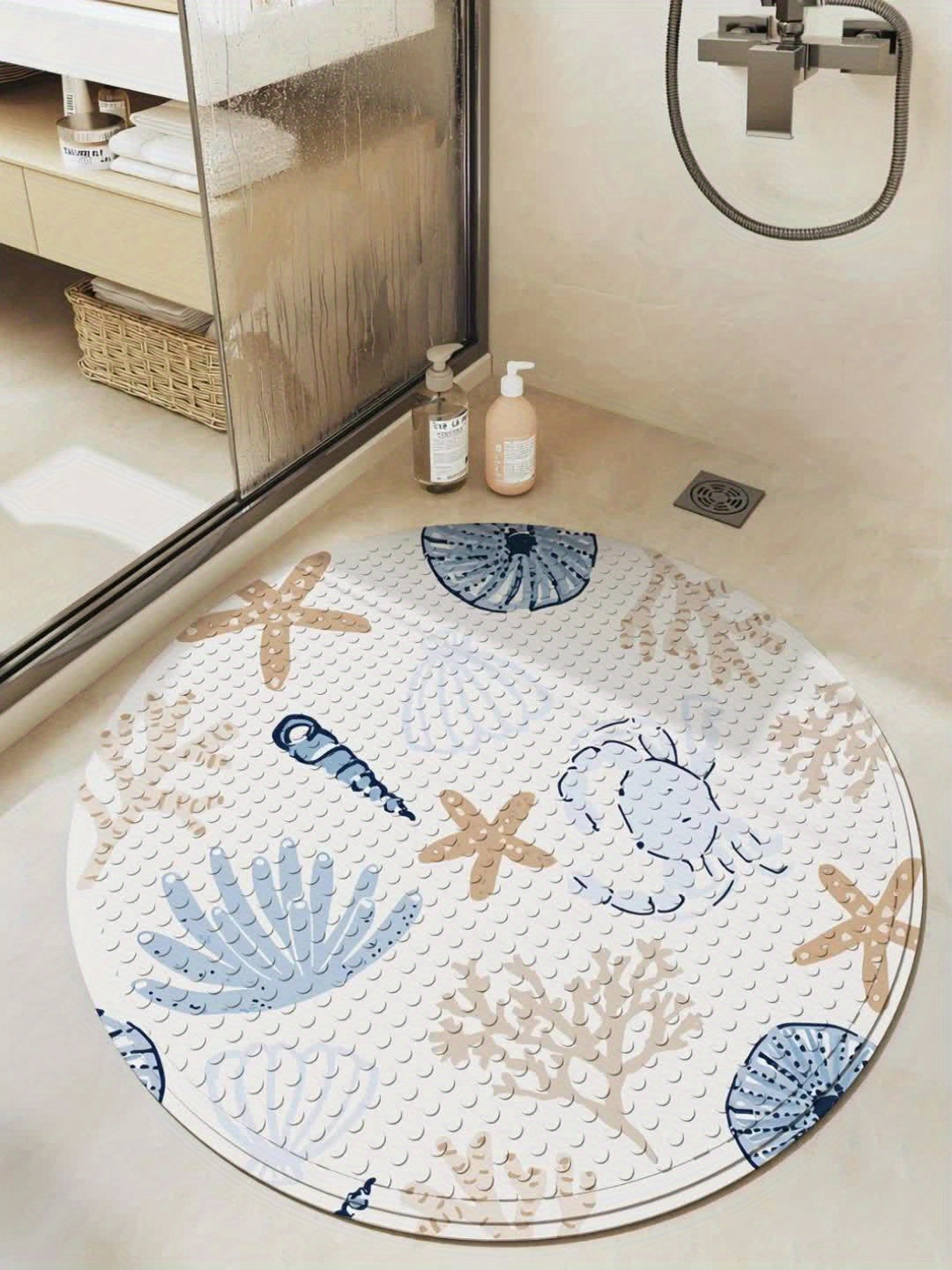 Tapis de baignoire rond à ventouses, motif marin, 55 ou 60 cm