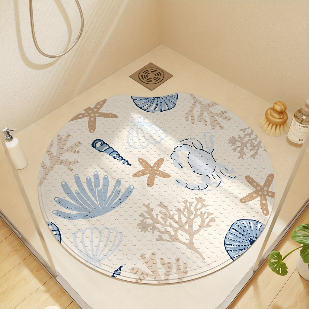 Tapis de baignoire rond à ventouses, motif marin, 55 ou 60 cm