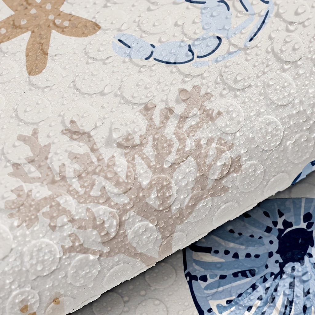 Tapis de baignoire rond à ventouses, motif marin, 55 ou 60 cm