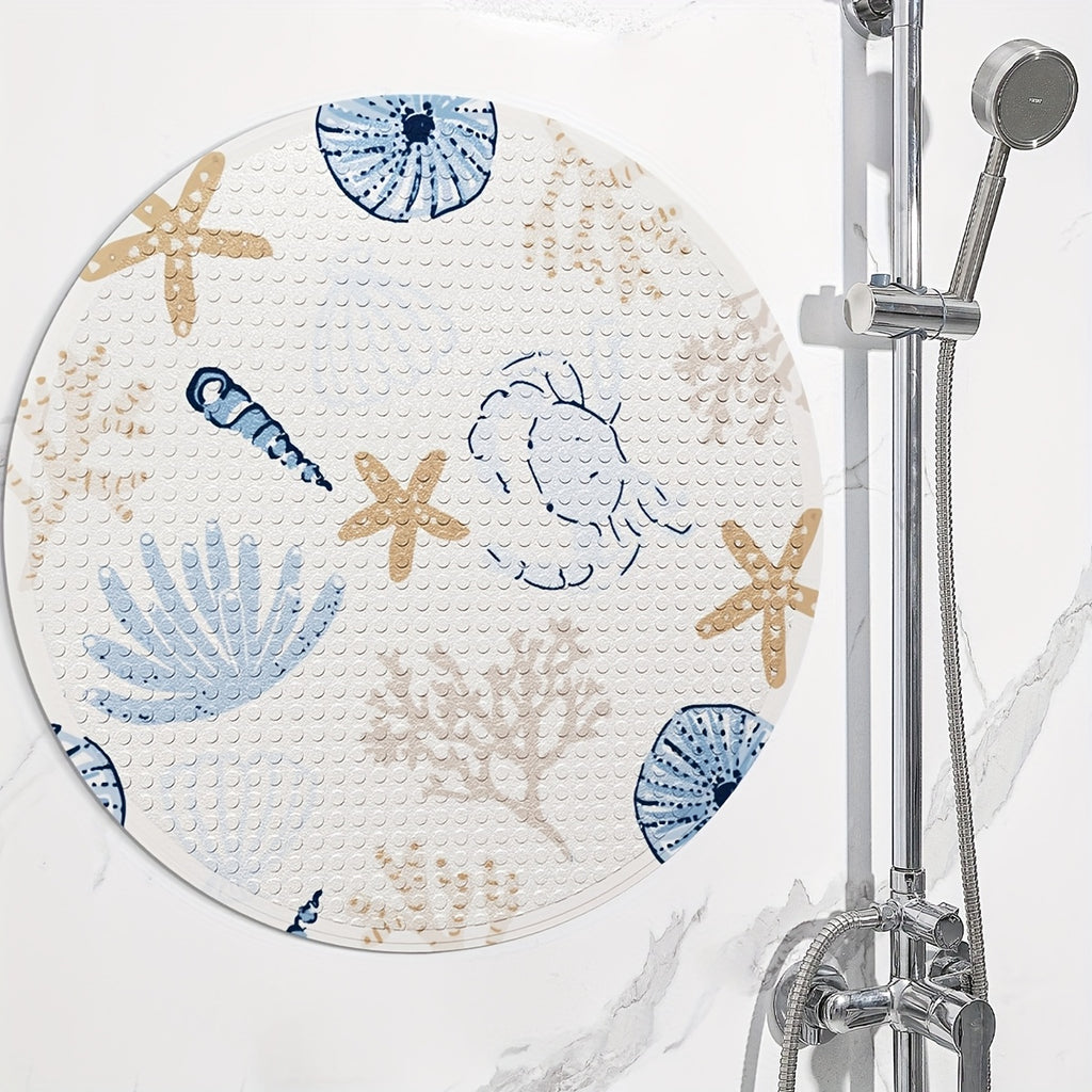 Tapis de baignoire rond à ventouses, motif marin, 55 ou 60 cm