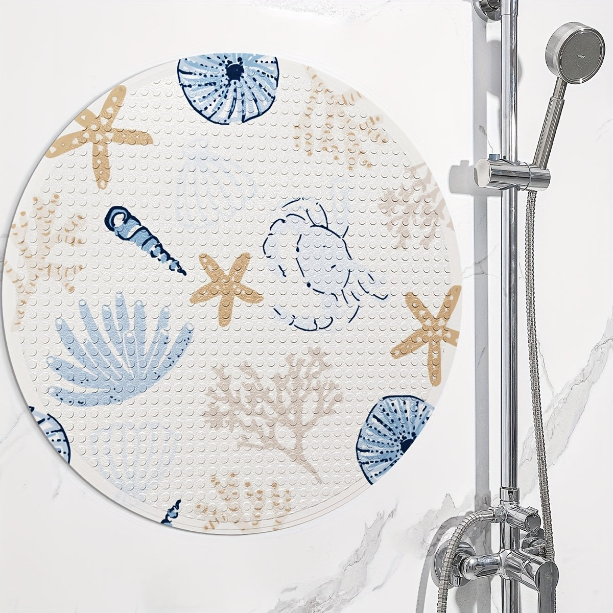 Tapis de baignoire rond à ventouses, motif marin, 55 ou 60 cm