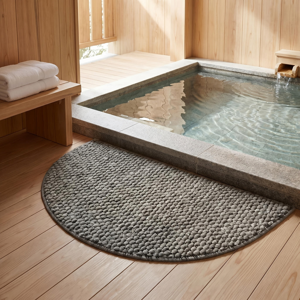 Tapis de bain demi-cercle effet jute, beige ou gris, 4 tailles