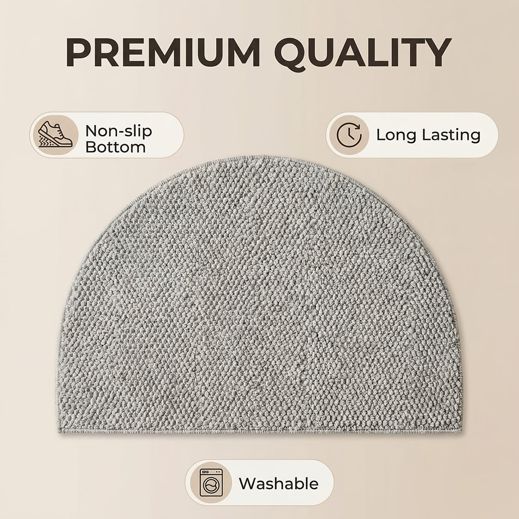 Tapis de bain demi-cercle effet jute, beige ou gris, 4 tailles