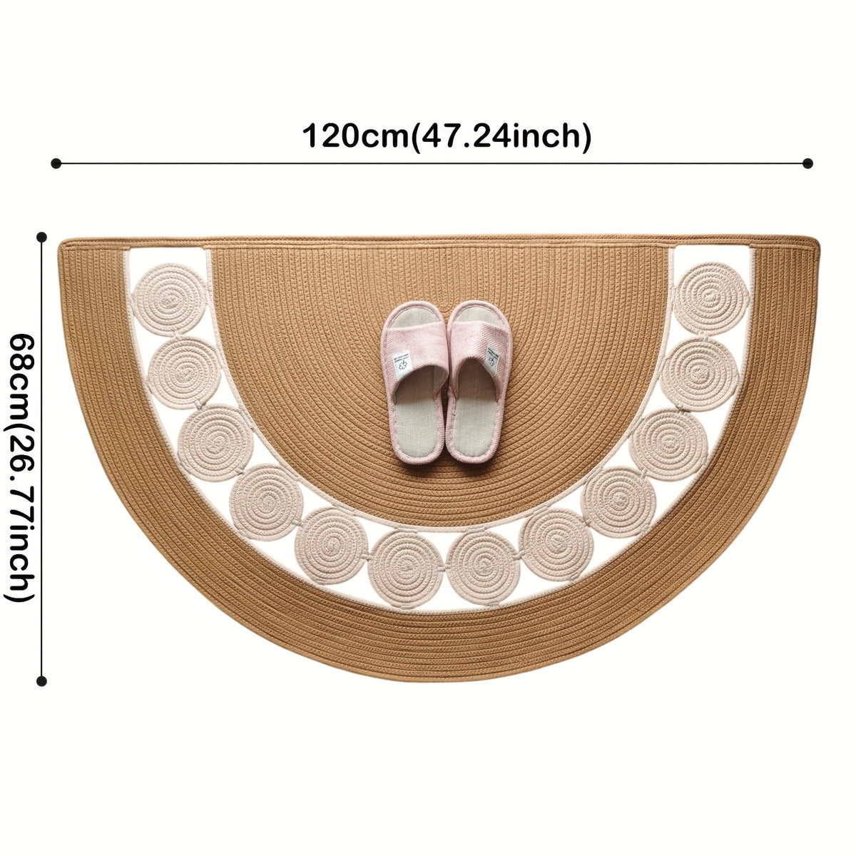 Tapis de bain demi-lune bicolore en lin tressé, fait main