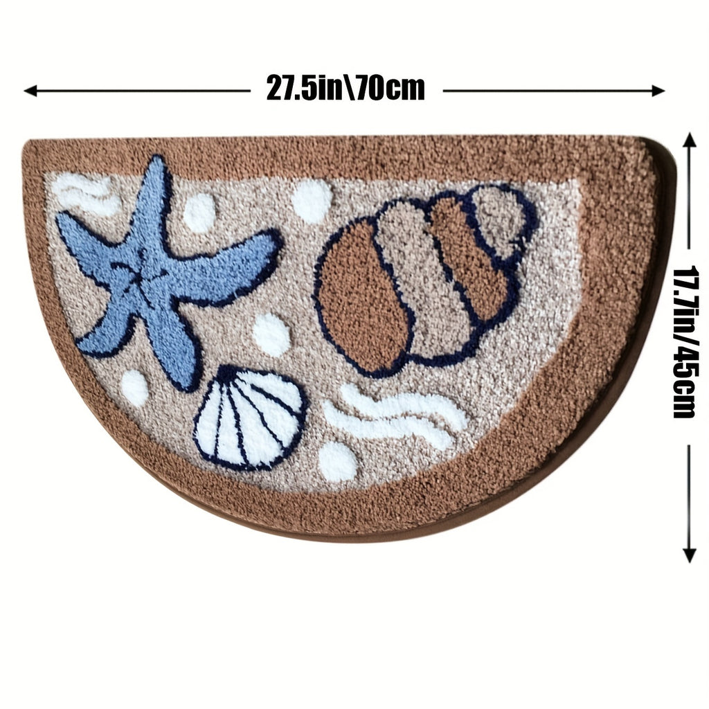 Tapis de bain demi-lune touffeté à coquillages, 45 x 70 cm