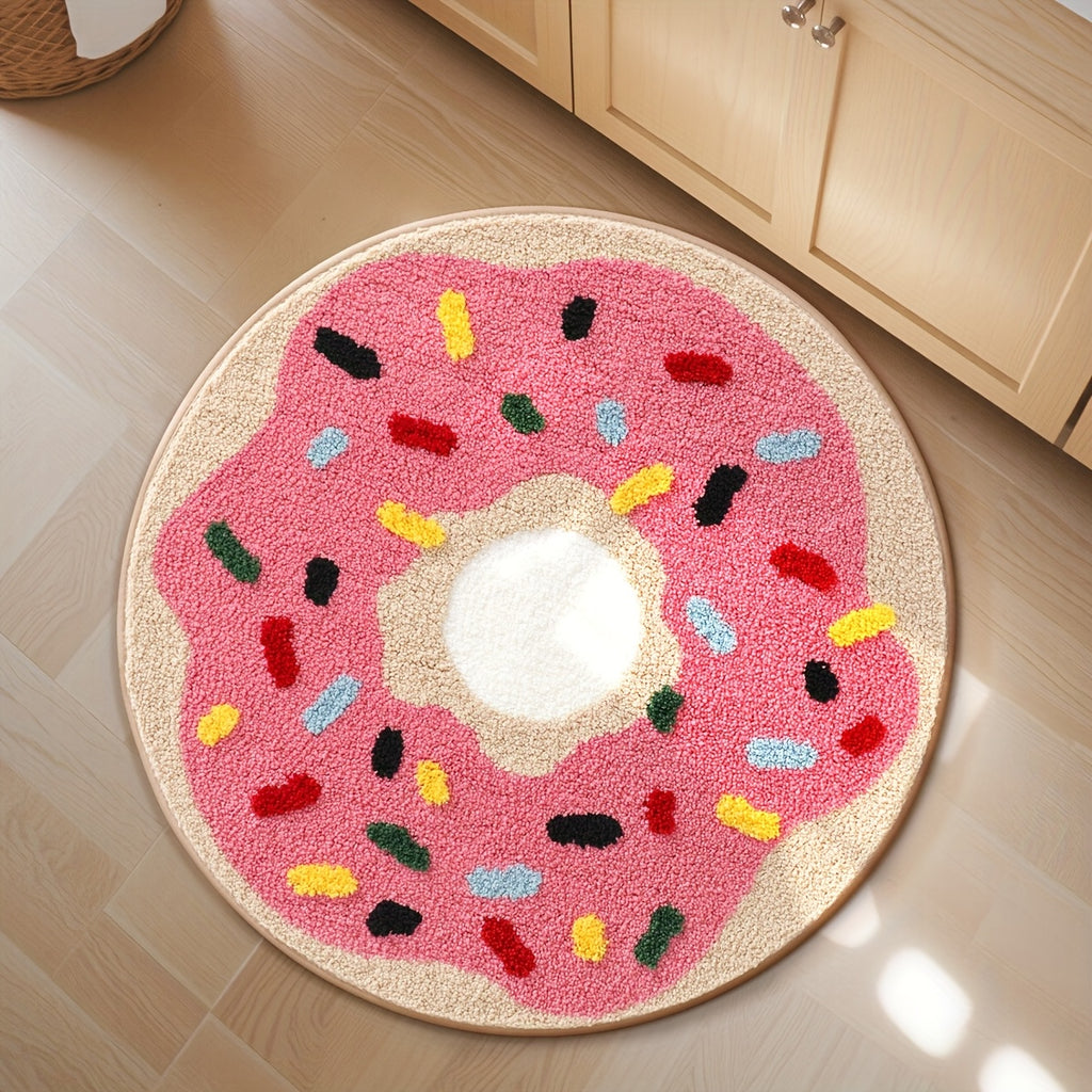 Tapis de bain rond en beignet rose glacé, Ø 60 ou 80 cm