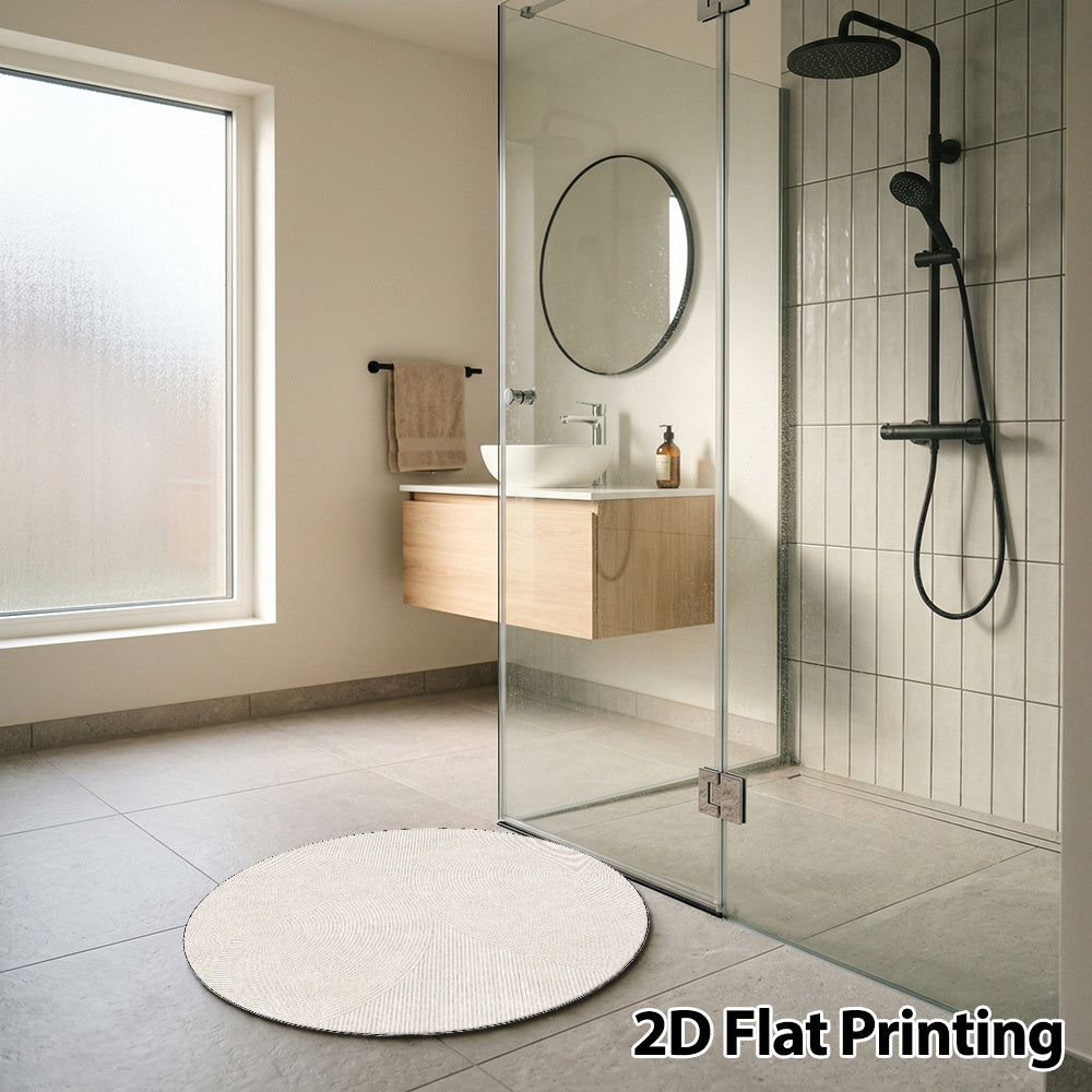Tapis de bain rond crème tissé ras, Ø 100 cm, 0,7 cm fin