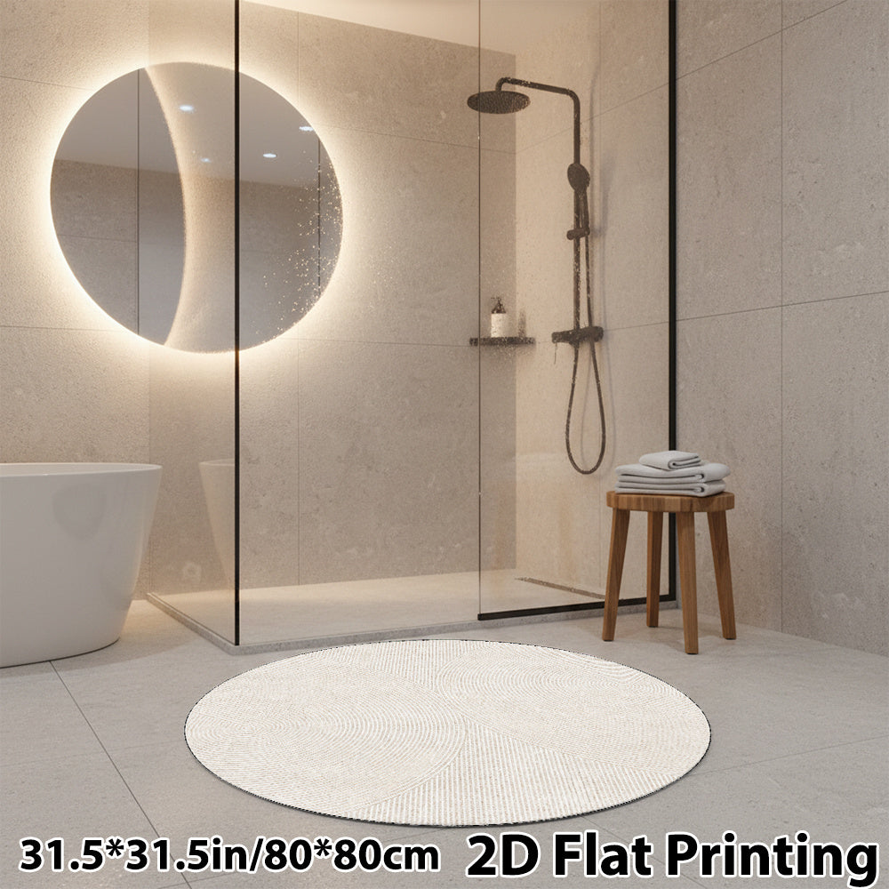 Tapis de bain rond crème tissé ras, Ø 100 cm, 0,7 cm fin