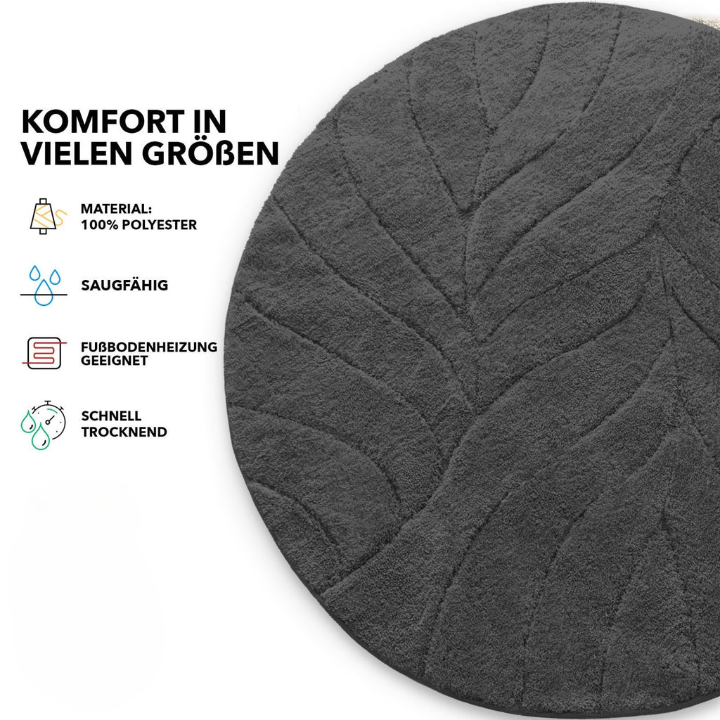 Tapis de bain rond à feuille sculptée, Ø 120 cm, dos TPE