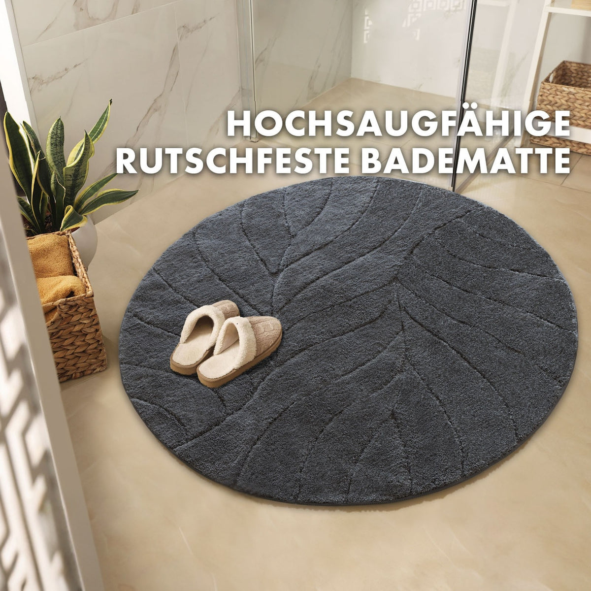 Tapis de bain rond à feuille sculptée, Ø 120 cm, dos TPE
