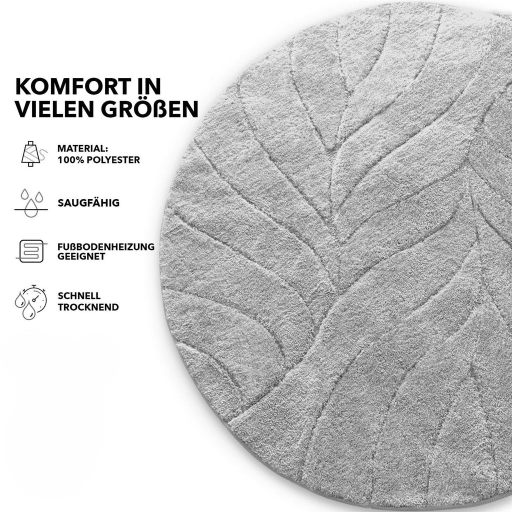 Tapis de bain rond à feuille sculptée, Ø 120 cm, dos TPE