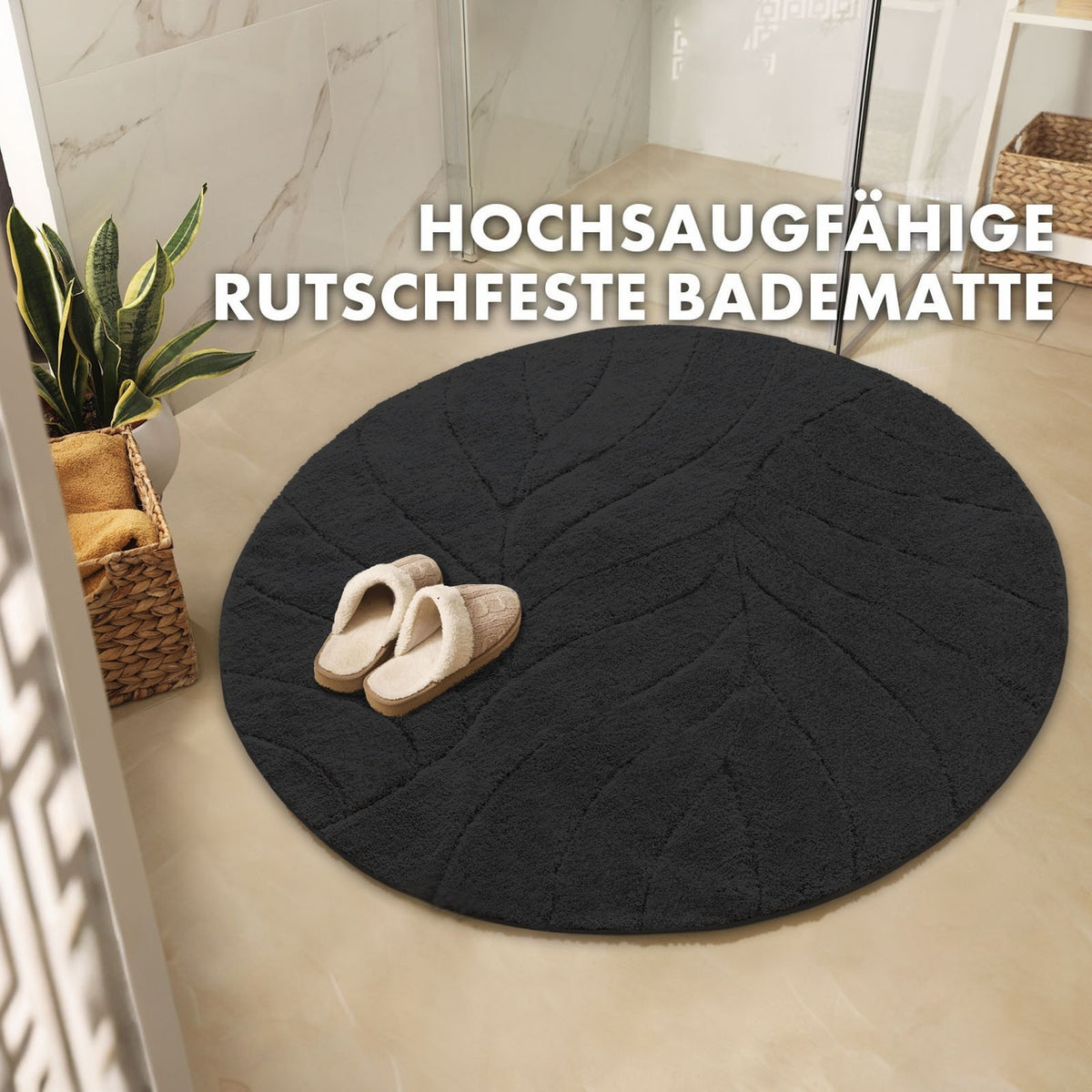 Tapis de bain rond à feuille sculptée, Ø 120 cm, dos TPE