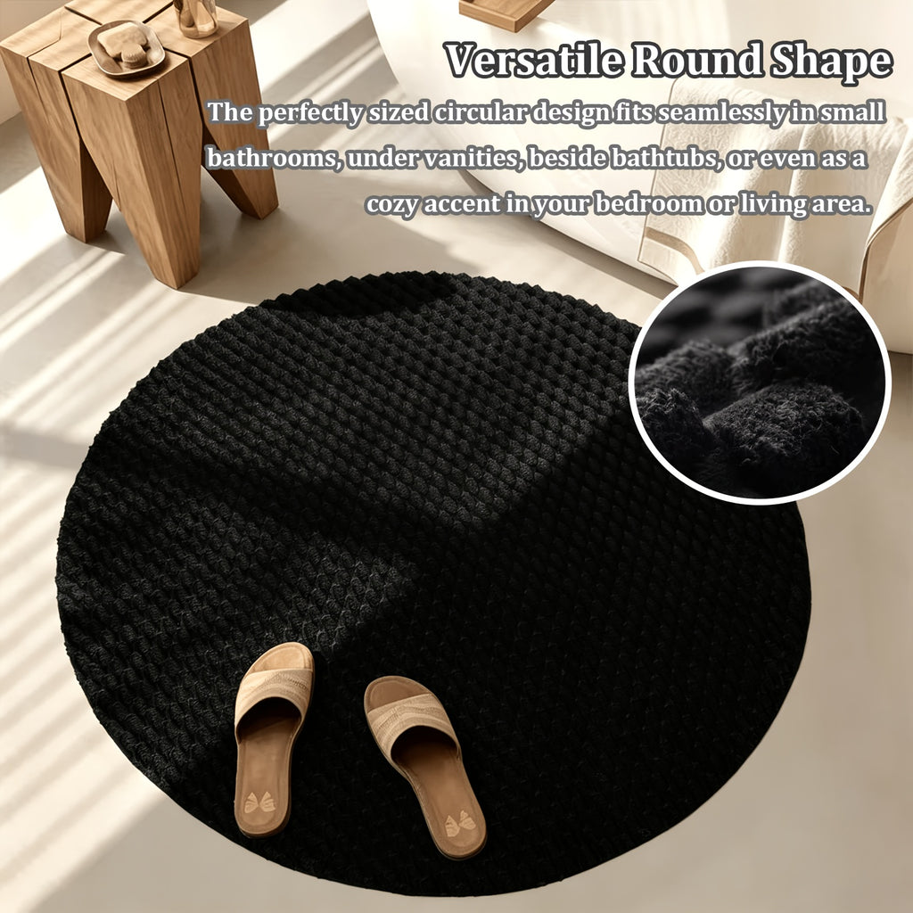 Tapis de bain rond noir mat à relief nuage, deux formats