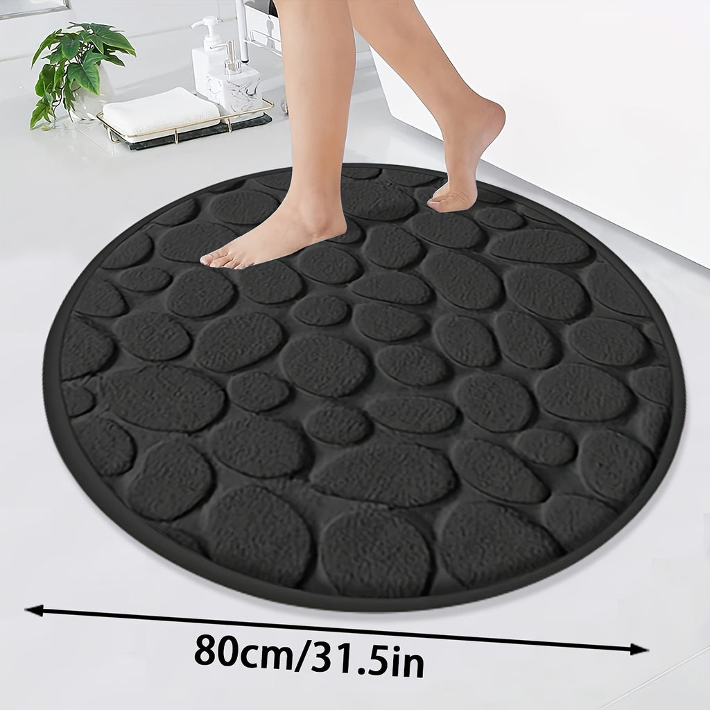 Tapis de bain rond beige à galets en relief, Ø 80 cm épais