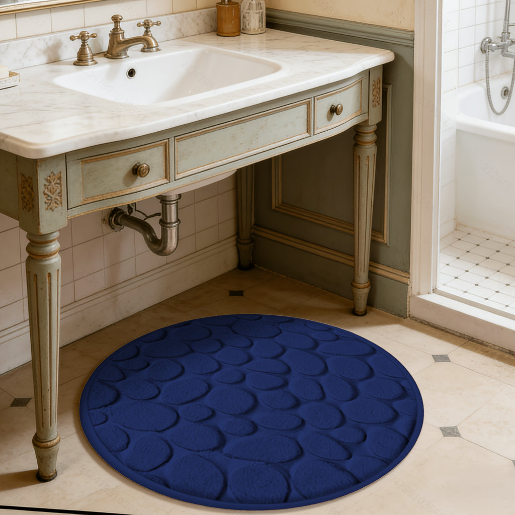 Tapis de bain rond beige à galets en relief, Ø 80 cm épais